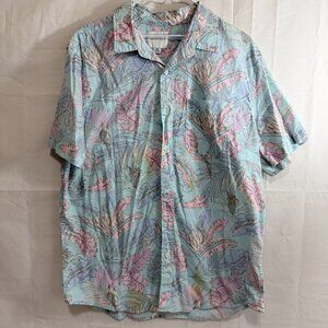 American Eagle Mens Tropical Pastel Palm Floral Button Up Shirt L